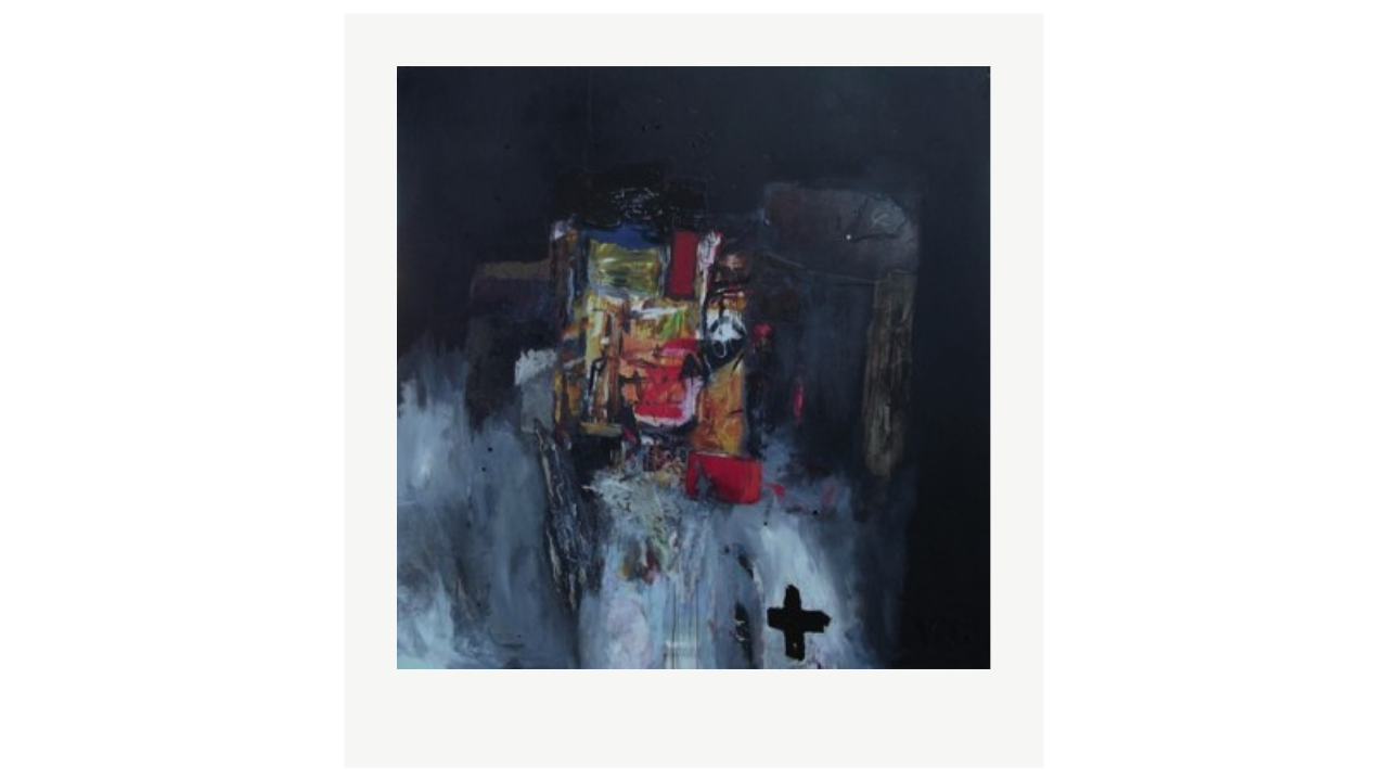 L'HOMME À LA CROIX - Collage acrylique / bois - 60 cm x 60 cm Valérie Gendre artiste du FLAC (Forum Lotois d’Art Contemporain)