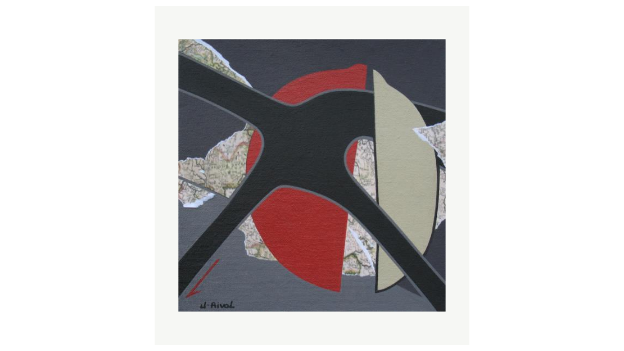 PÉRÉGRINATIONS - Acrylique et collage - 20cm x 20cm Jacques Rival artiste du FLAC (Forum Lotois d’Art Contemporain)
