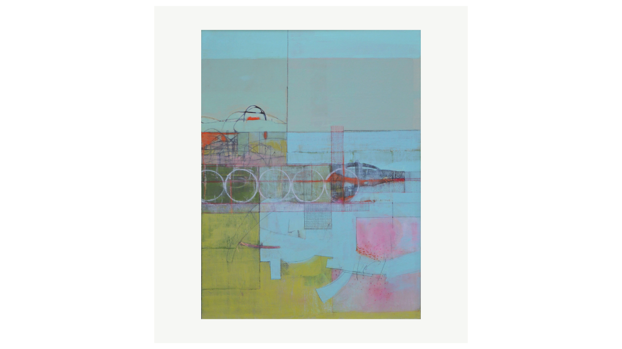 SHOREILNE 2 - Techniques mixtes sur mdf - 64cm x 49cm Kate Wickham artiste du FLAC (Forum Lotois d’Art Contemporain)